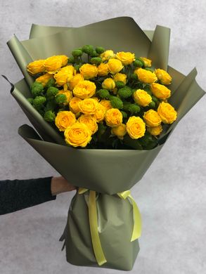 Букет цветов "Жёлтая роза с хризантемой"